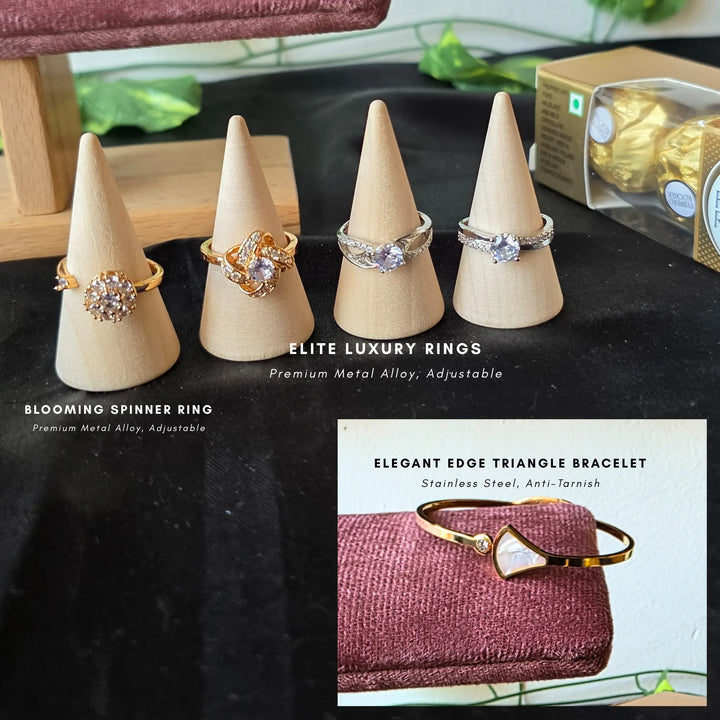 Valentine Luxe Rings & Bracelet Hamper - triangle bracelet with rings